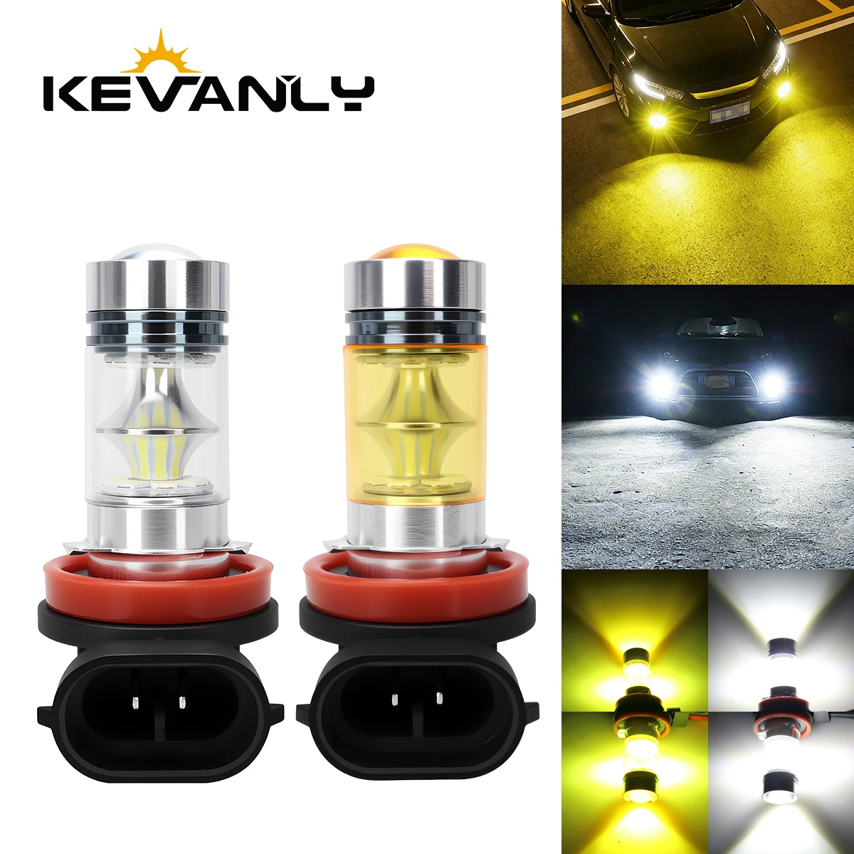 2PCS/SET Car LED Front Fog Lamp H11 2835 Chip Super Bright White/Golden Color  Headlight Day Driving Running Light 12V
