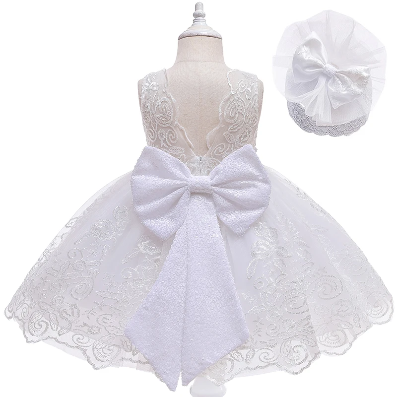 Baby Girl Dress Sequin Bow Mesh Tutu Dress Girl baptism Birthday Party Lace Princess Dress Baby Girl Dress Gown Costume Clothing