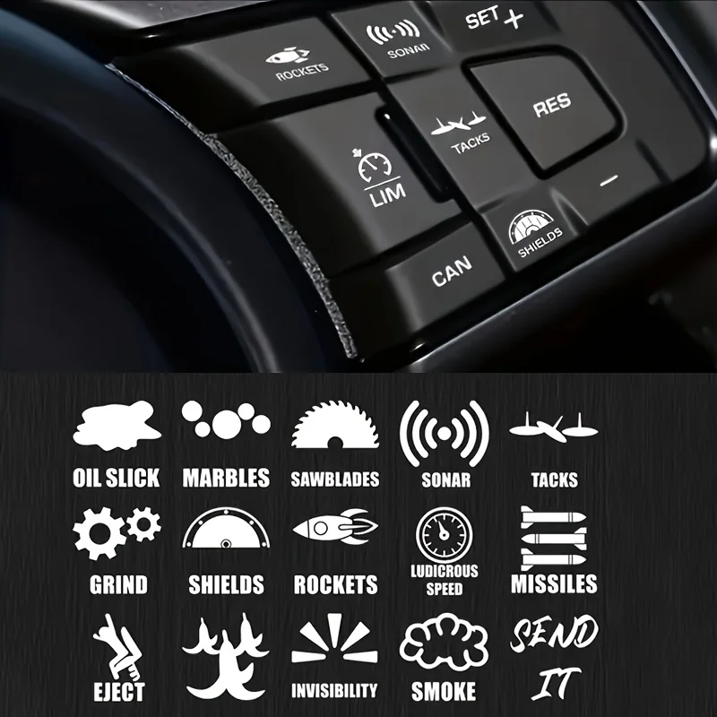 15Pcs Car Sticker Set, Vinyl Switch Button Decals, Self-Adhesive Letter Print for Car Truck Interior Decor