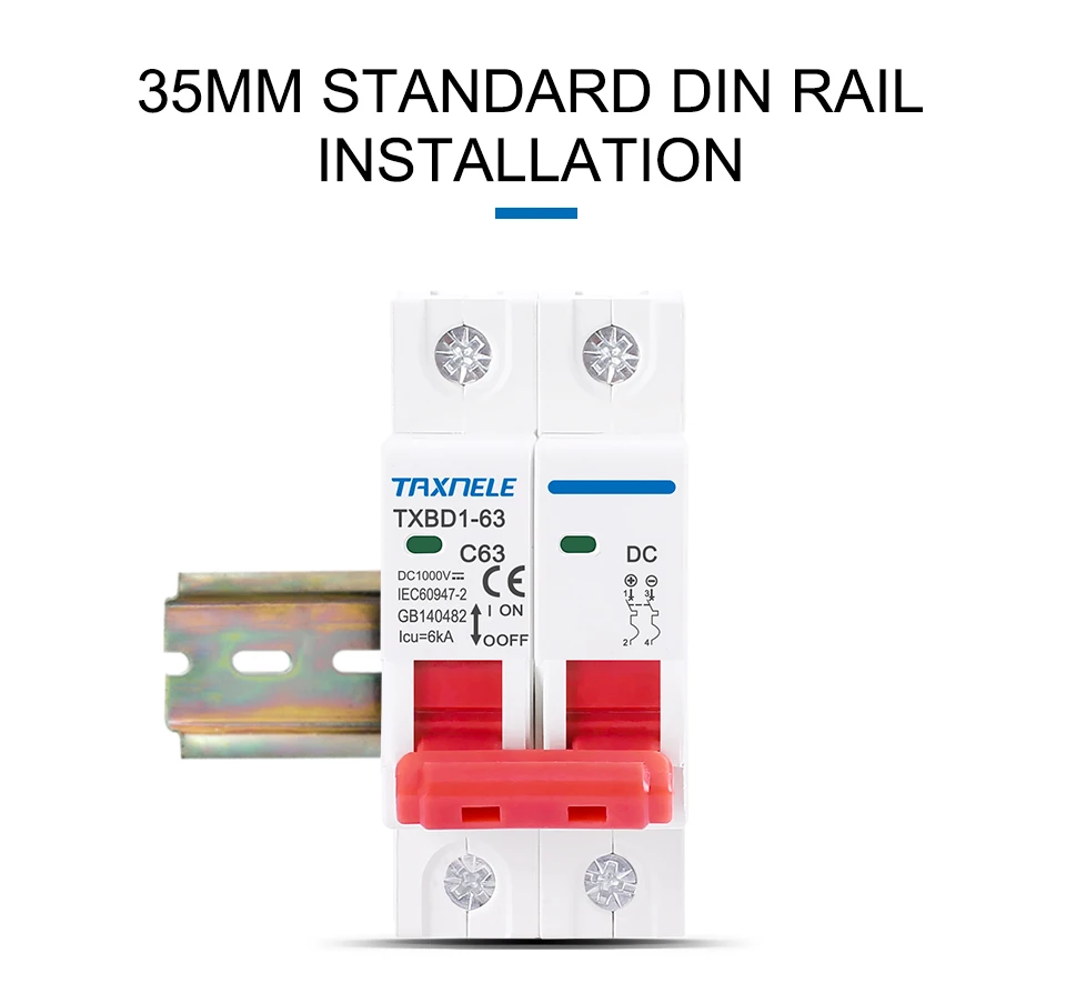 2P DC 1000V Solar Mini Circuit Breaker Batterie Schalter 6A 10A 16A 20A 25A 32A 40A 50A 63A DC MCB für Photovoltaik PV System – Detail 9