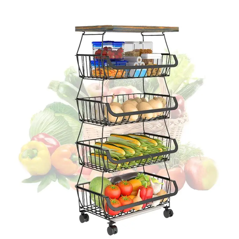 Vegetable Cart Vegetable Holder Rolling Utility Cart Space Saving Kitchen Fruit Organizer Vegetable Storage Rack For Kitchen