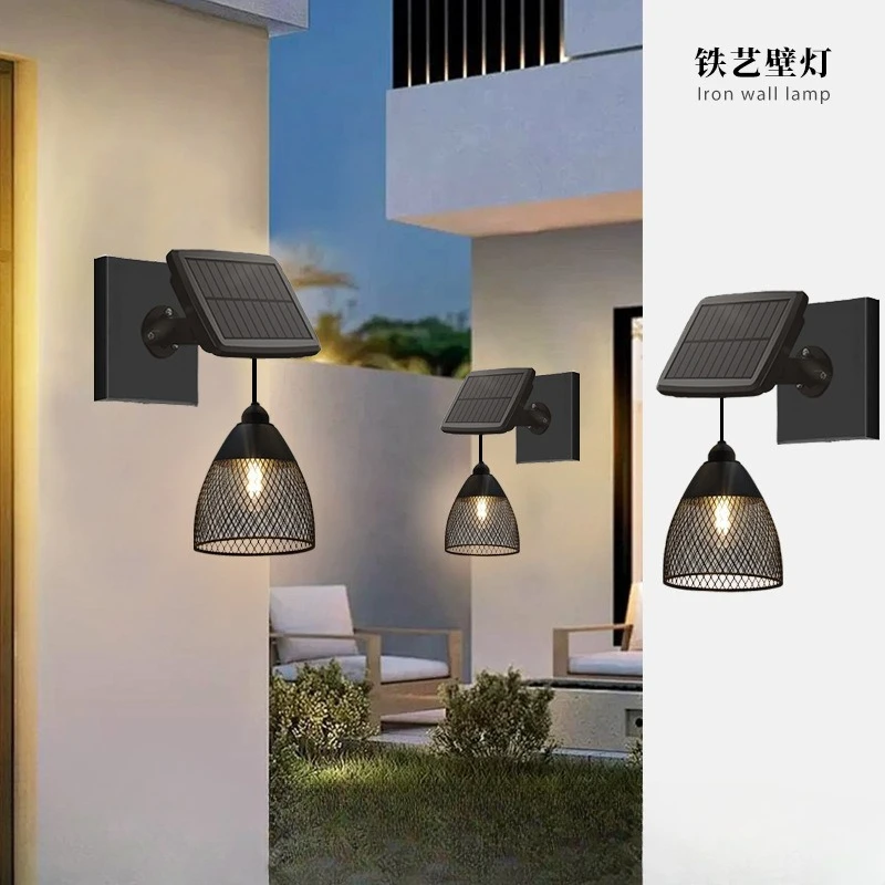Modern New Solar Outdoor Waterproof Wall Lamp Courtyard Porch Matte Black Rust-proof Outdoor Lamp