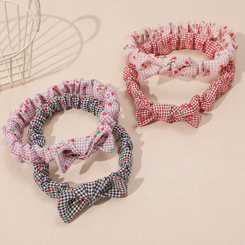 Baby Girls Hair Bow Band Cute French Style Plaid Bow Headband for Newborn Infant Fruit Pattern Toddler Headwear Hair Accessories