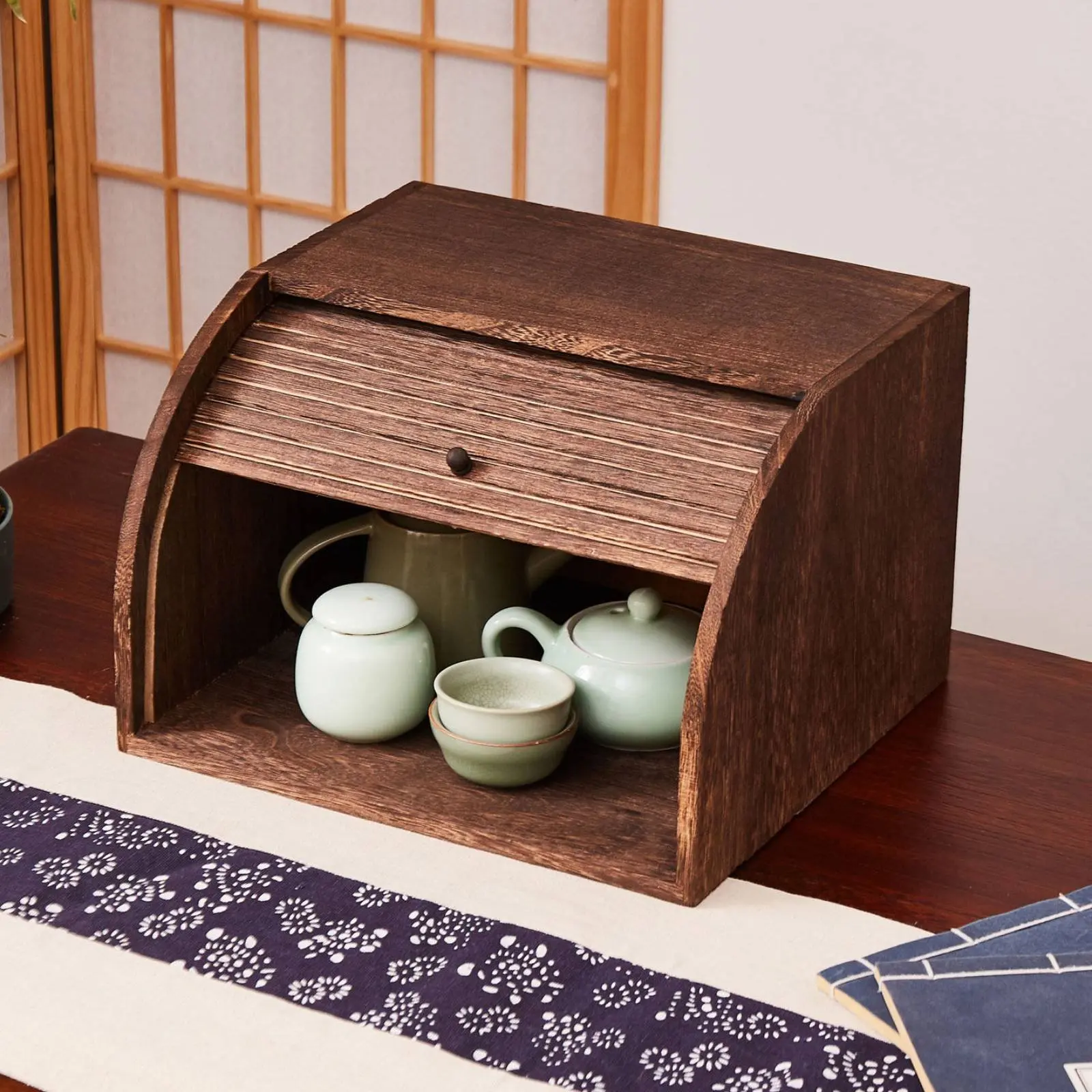 Wooden Desk Storage Cabinet Compact Size Desktop Dustproof Cabinet for Vanity