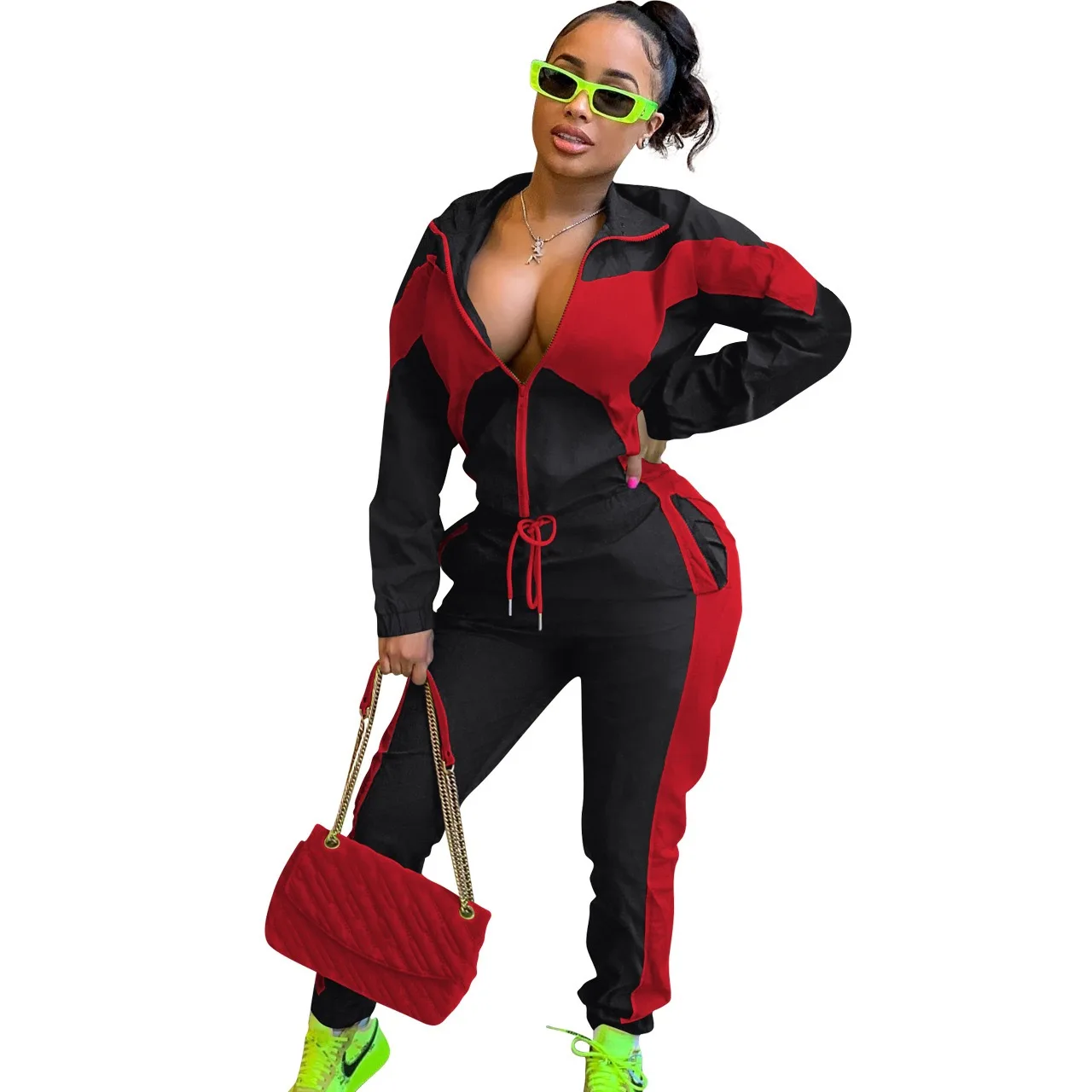 2024 New Sports and Leisure Long sleeved Zipper Fashion Colorful Cardigan Women\'s Two Piece Set