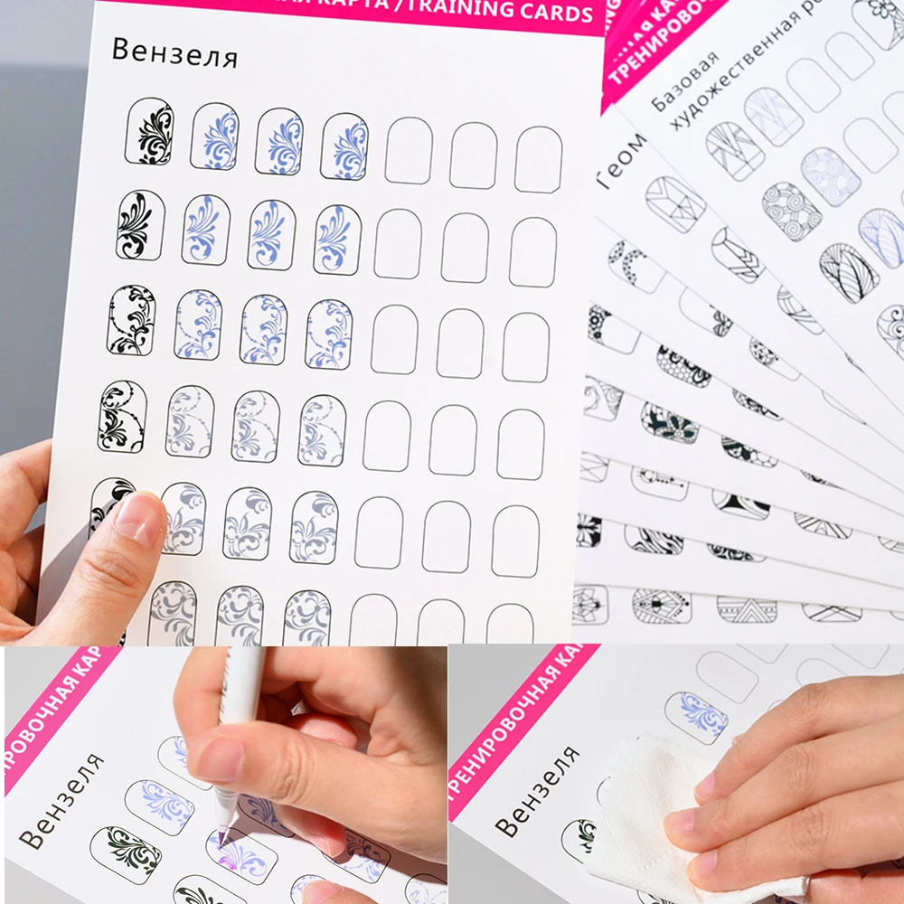 

12pcs Nail Art Lines Practice Paper Drawing Painting Template Learning Book Manicure Tools UV Gel Polish Guide Nails Accessoires