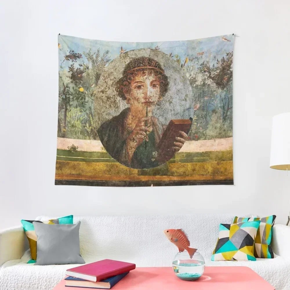 

ANTIQUE ROMAN WALL PAINTING POMPEII SAPPHO Flower Garden Flying Birds ,Quince ,Apple Trees Tapestry Wall Hanging Decor Tapestry