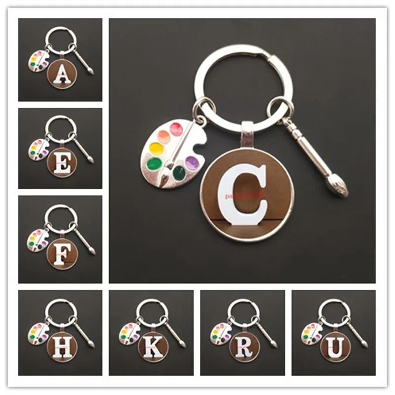 New A-Z alphanumeric glass keychain, brush drawing board keychain, student office pendant keychain, student jewelry accessories