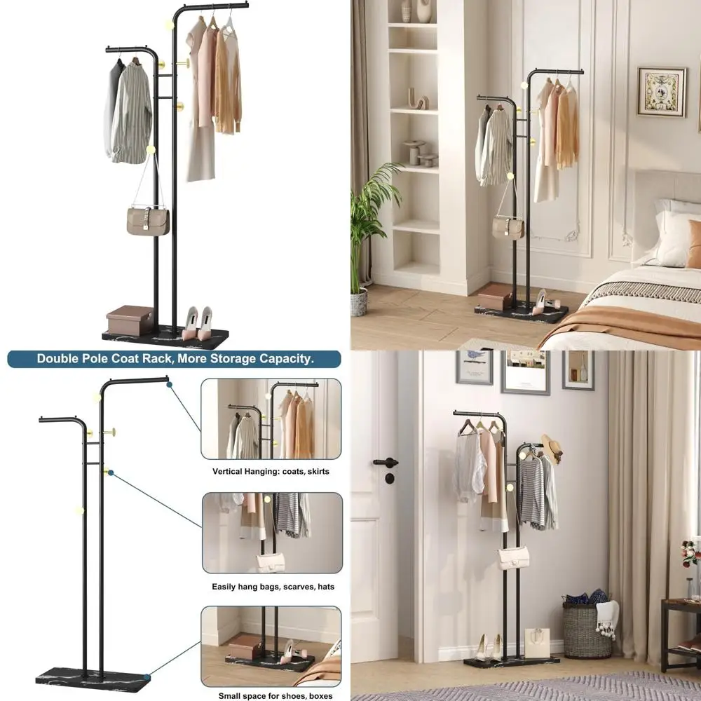 

Отдельно стоящая металлическая двухполюсная вешалка с 5 крючками для дома, спальни, прихожей, гостиной, решения для хранения вещей