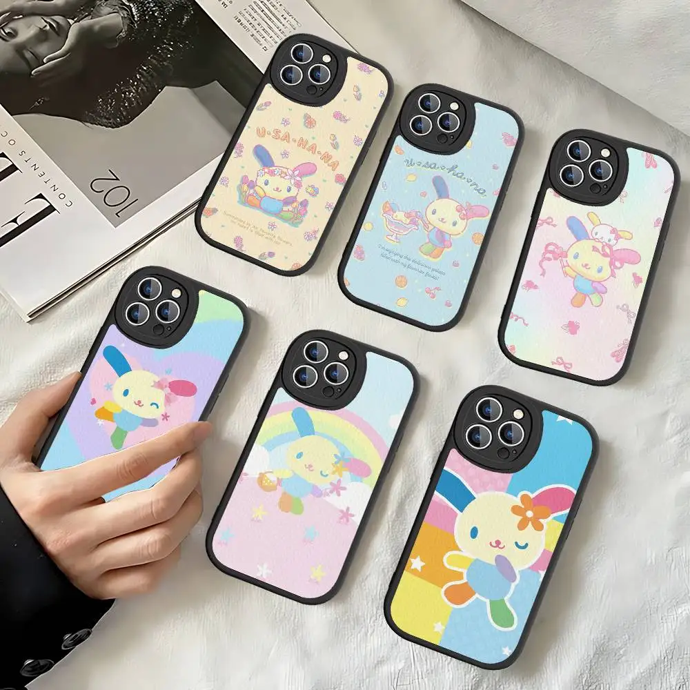 Кожаный чехол Rainbow Bunny USA HaNaS для iPhone 16, 15, 14, 16E, 13, 12, 11 Pro Max Plus