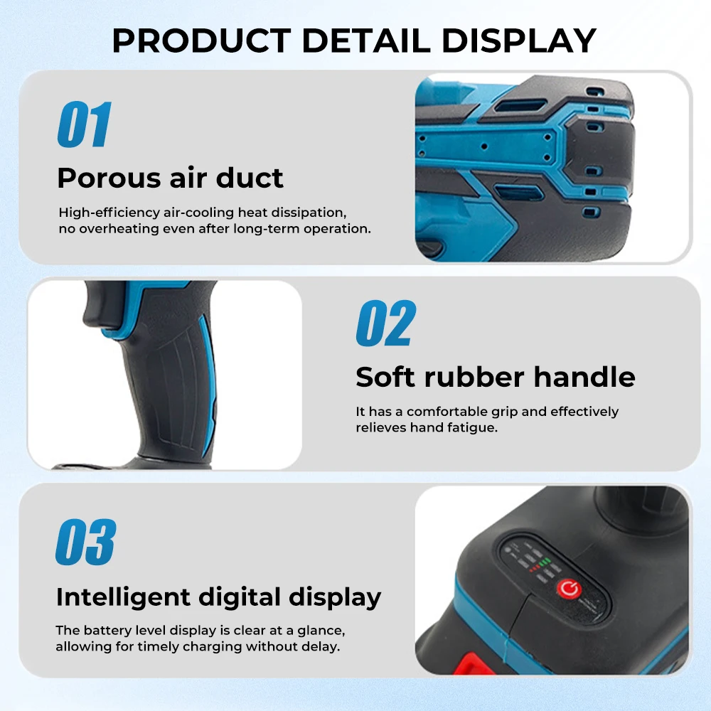 Avvitatore a percussione a batteria 18V Motore brushless 180Nm Trapano elettrico Legno/Bullone/Mode T Trapano wireless Strumento domestico per Makita