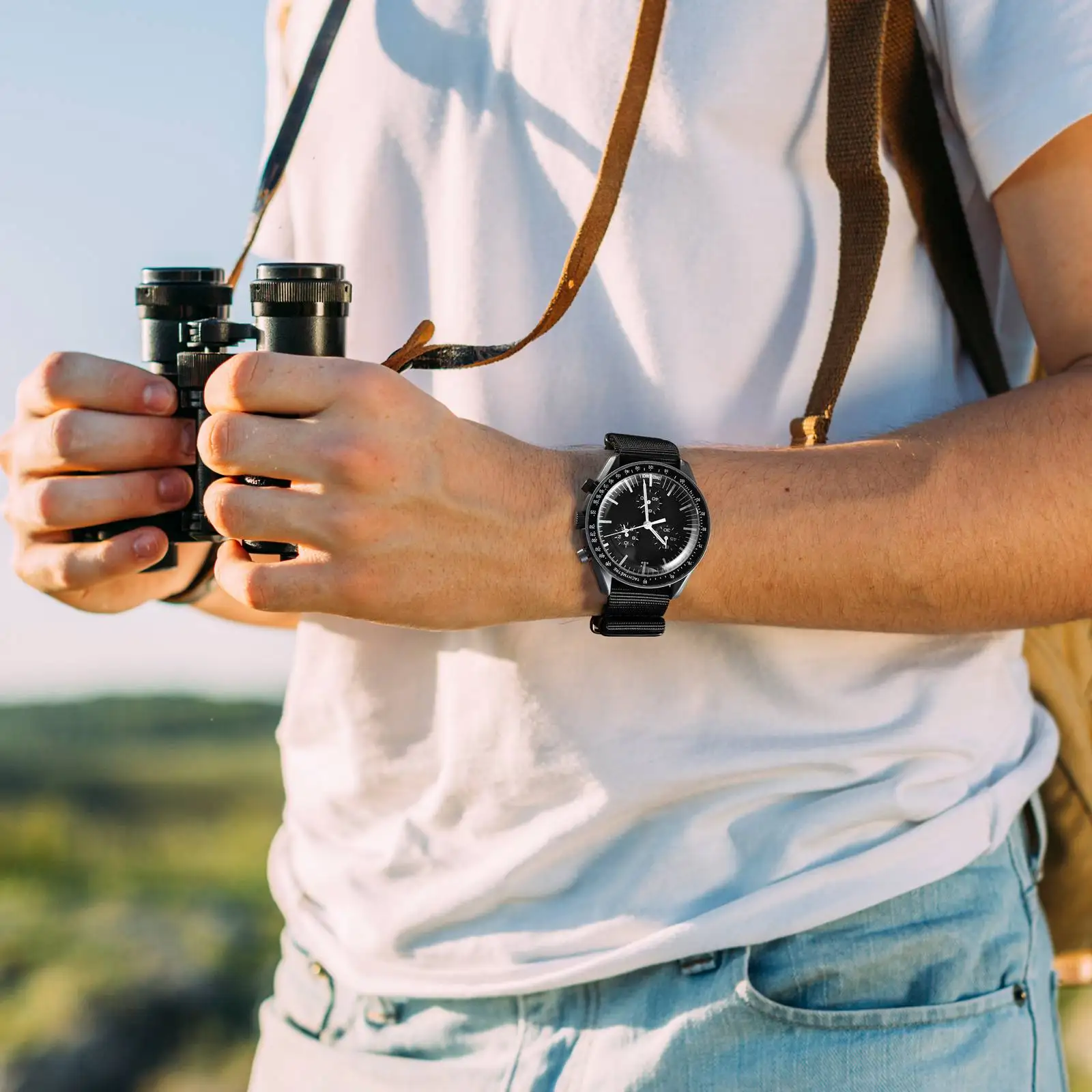 حزام ساعة Ayadoo من النايلون قطعة واحدة، حزام بديل على الطراز العسكري باللون الأسود والبني مع إبزيم من الفولاذ المقاوم للصدأ، العرض 18 20 22 مم