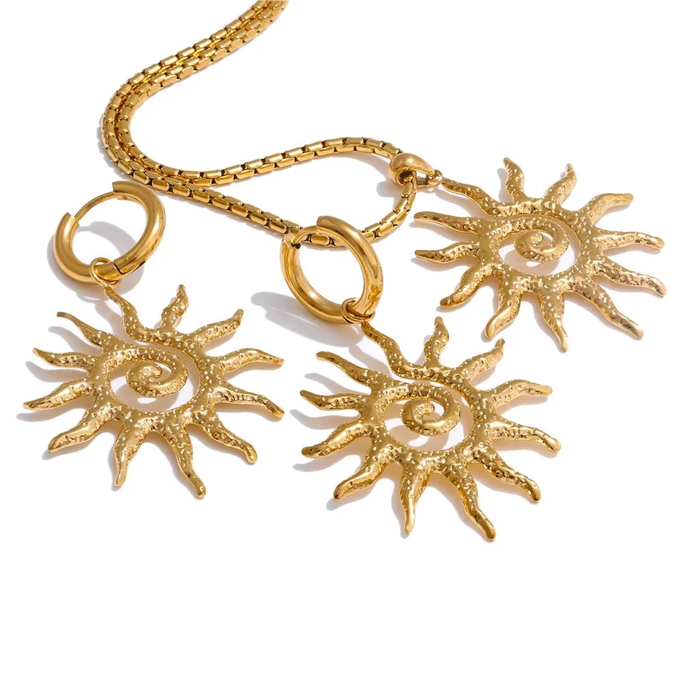 Neue beliebte Edelstahl Sun Drop Halskette Creolen für Frauen anlaufgeschützte Charm Schmuck Set Zubehör Geschenk
