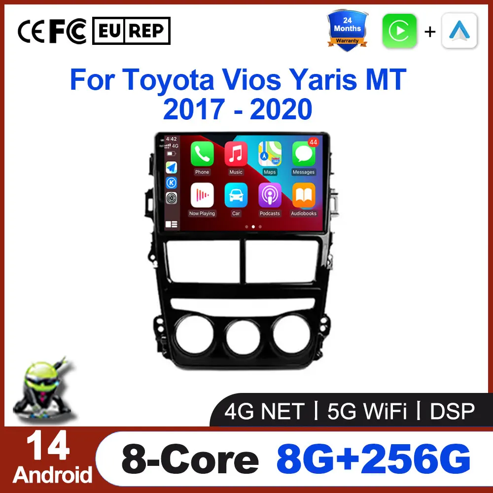 

Автомагнитола Carplay для Toyota Vios Yaris MT 2017, 2018, 2019, 2020, Android 14, GPS-навигация, мультимедийный видеоплеер, инструменты