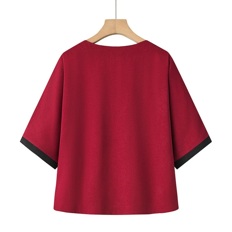 Middle Aged Mother Home Wear Summer Chinese Women's Pajamas Set Embroidered Half-sleeve T-shirt Two-piece Pyjama Pour Femme 5XL