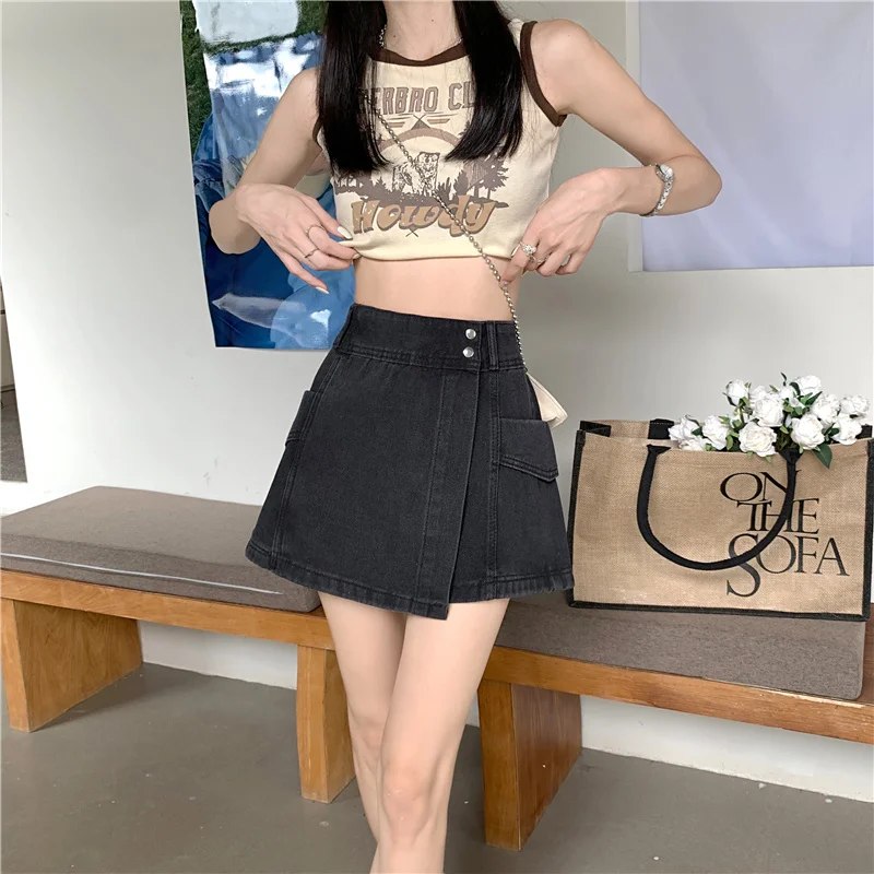 Women\'s 5XL Y2K Vintage Denim Dress Oversized High Waist Mini A-line Denim Short Leisure Summer Skirt Pants Korean Style 2023