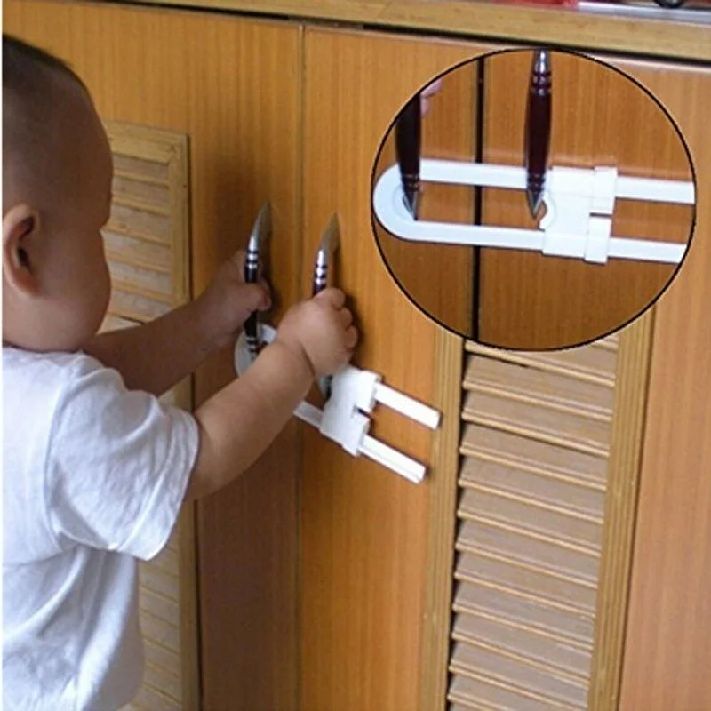 1Pcs Baby Safety Lock U Shape Kids Baby Cabinet Locks Children Protection Cabinet Security Door Locking ABS Plastic Non-Toxic