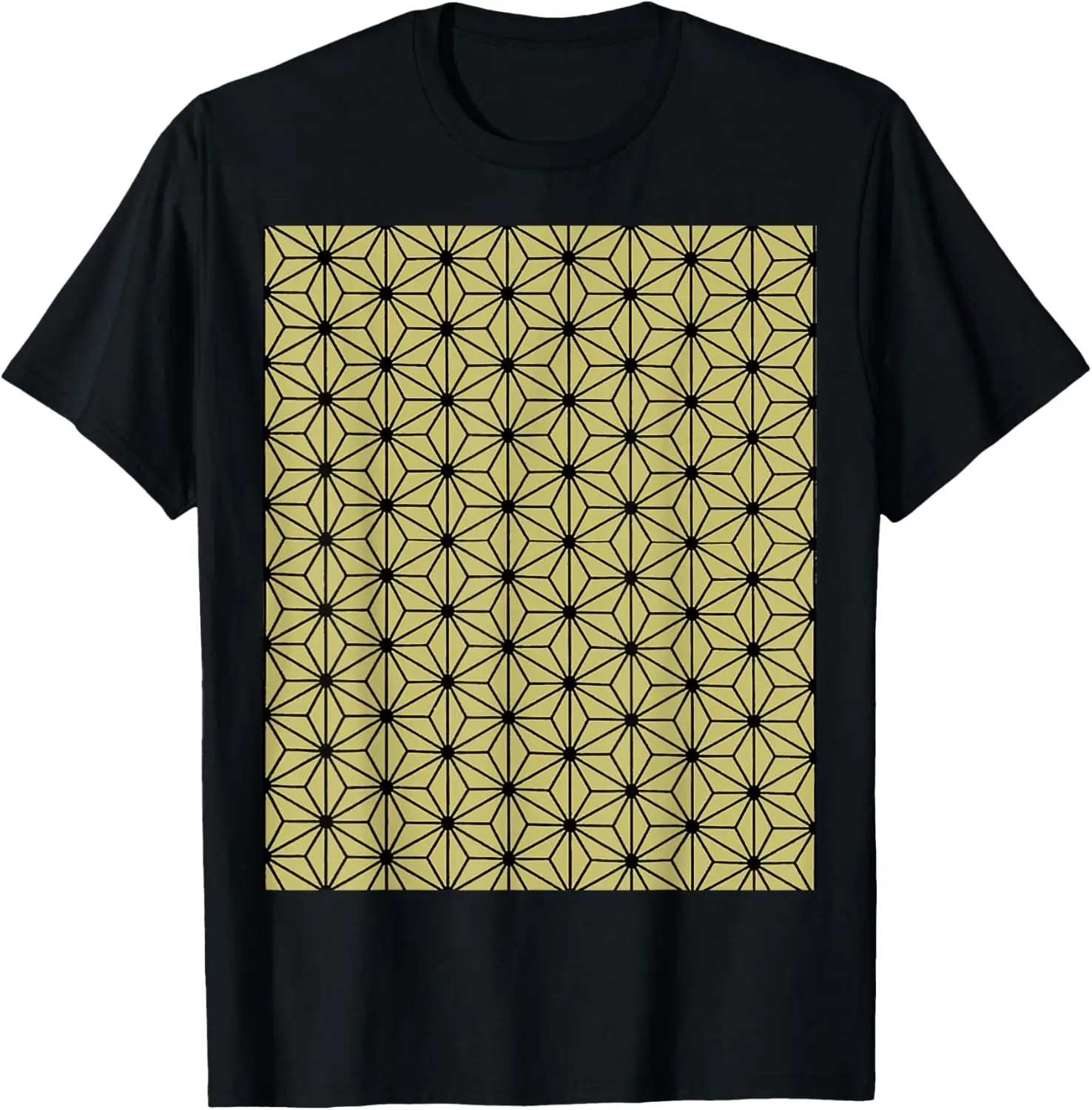 

Asanoha Star Or Hexagon Motif Black On Wheat T-Shirt
