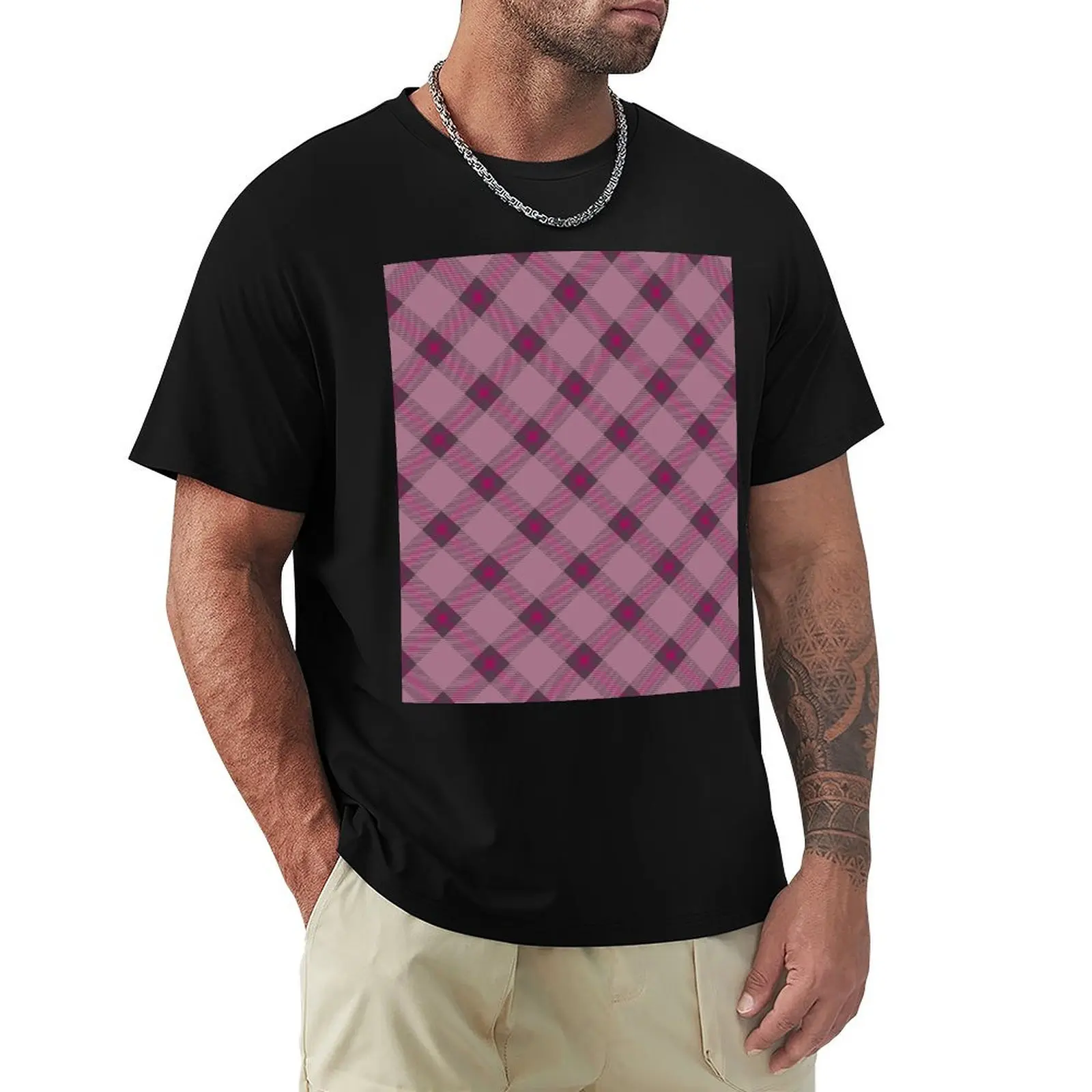

Diamond twill plaid pattern pink T-Shirt Aesthetic clothing blue archive Clothing graphic shirts shirts men