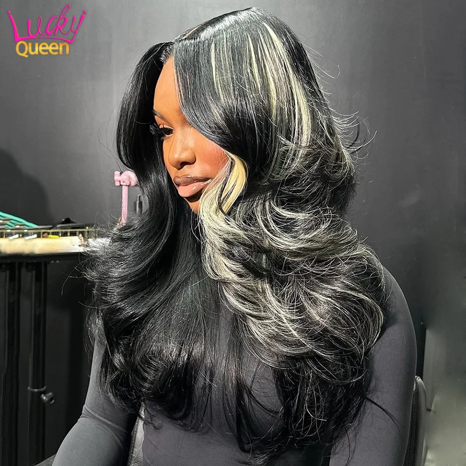 

1B Half Highlight 613 Blonde 180 Density Brazilian Wigs Transparent Lace Human Hair Frontal Pre Plucked Body Wave For Women 13X4