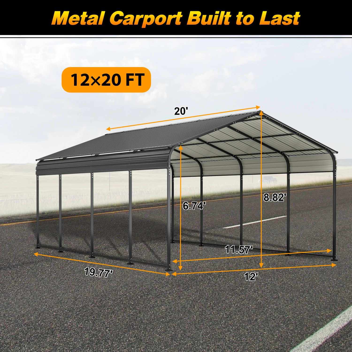 12X20 FT Metal Carport, Outdoor Car Shelter All Weather, Heavy Duty Outdoor Galvanized Car Shelter for Car Boat Truck and SUVs B