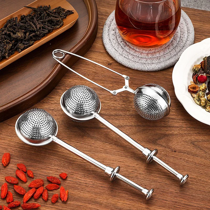 Infusor de té, colador de té de acero inoxidable, filtro de malla, tamiz de bola de té, infusor de mango largo para elaborar accesorios de té de hierbas Puer