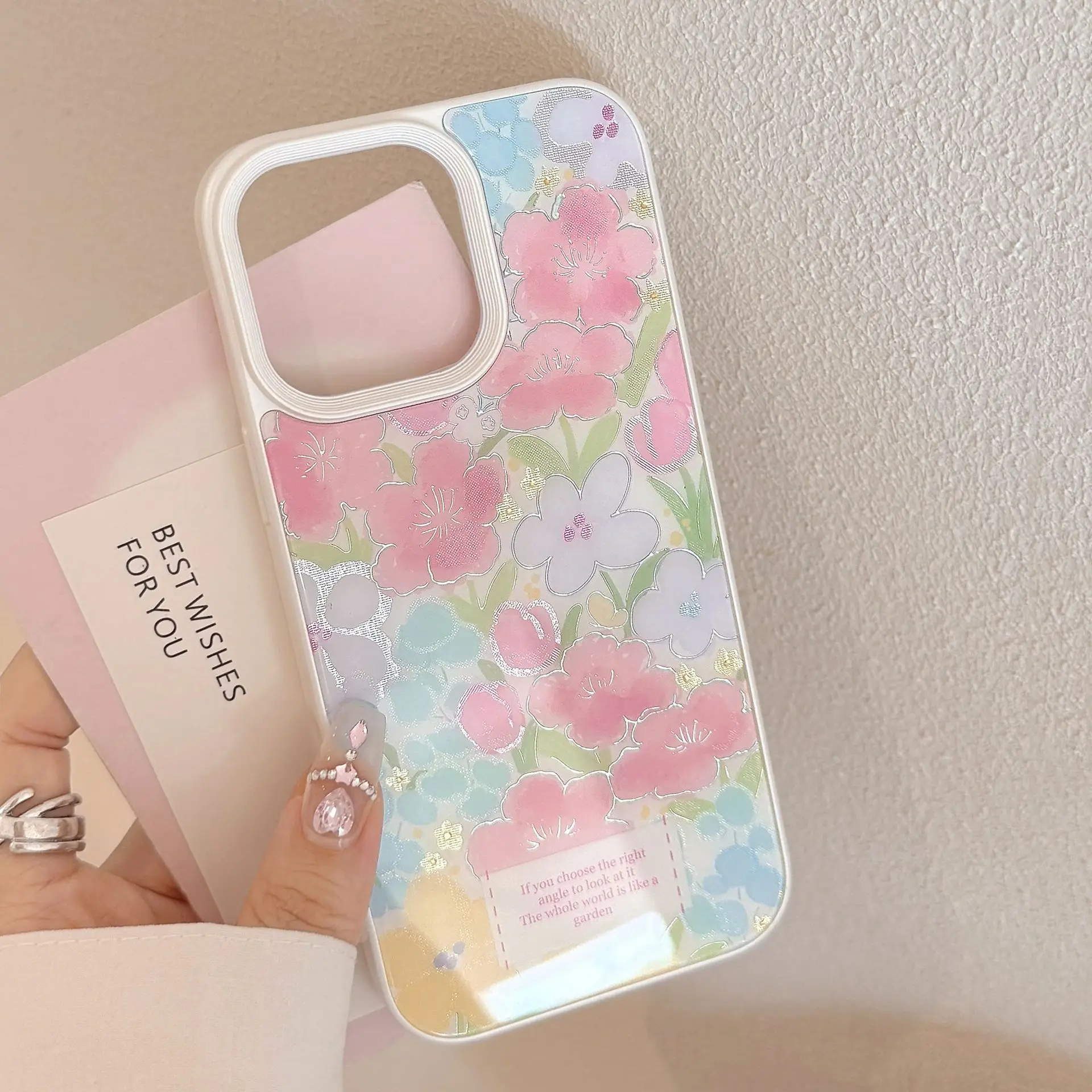 Mode Vergoldung Aquarell Bunte Blumen Graffiti Telefon Fall für iPhone 16 15 14 13 12 11 Pro Max stoßfest Zurück Abdeckung Funda