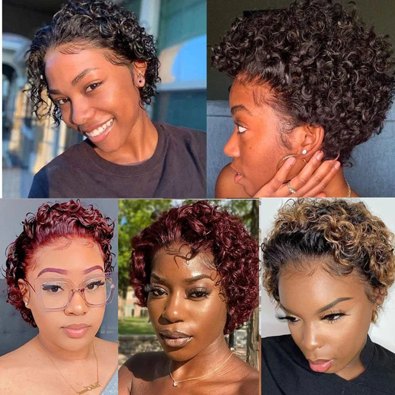 Short Bob Wig Pixie Cut Wigs Human Hair 13x1 Lace Frontal Wig Deep Wave Lace Front Human Hair Wig Pre Plucked Pixie Curly Wig