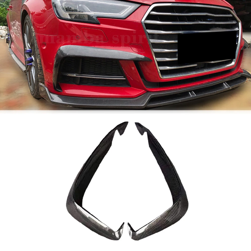 

For Audi S3 2017 18 19 20 Real Carbon Fiber Front Bumper Wind Knife Fog Lights Automotive Spoiler Side Wing Canard Accessories