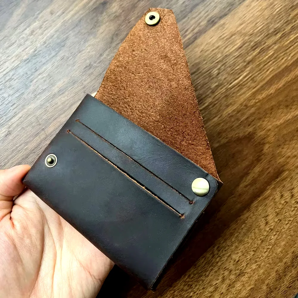 Ręcznie robione minimalistyczne etui na karty ze skóry Crazy Horse, skórzany portfel vintage dla mężczyzn, designerski uchwyt na karty kredytowe, portfel z prawdziwej skóry, retro cienki portfel — zdjęcie 7