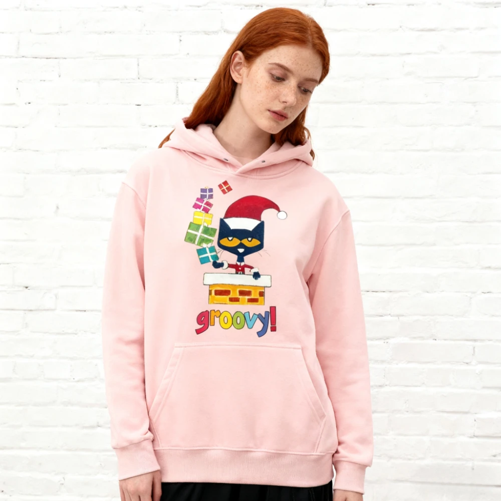 Pete The Cat Groovy Christmas Sweatshirt Funny Santa Cat Clothing Cute Holiday Gift Women Hoodies Casual Fall Winter Apparel