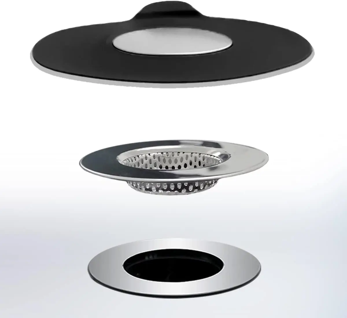 

2PCS Bathtub Stopper & Hair Catcher Kit, Silicone Drain Strainer for Bathroom Sink, Black