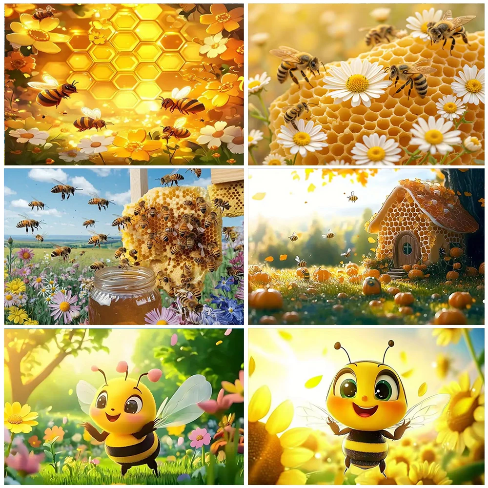 

Bohemian style Cute Bee Daisy Flower Theme Backdrop Sweet Honeycomb Room Decorations Photography Background Baby Shower Supplies