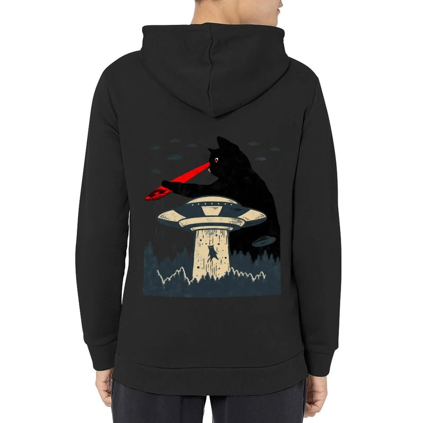 

Funny Cat Laser Eye UFO Alien Hoodie autumn men's winter sweater korean autumn clothes korean style clothes pullover hoodies