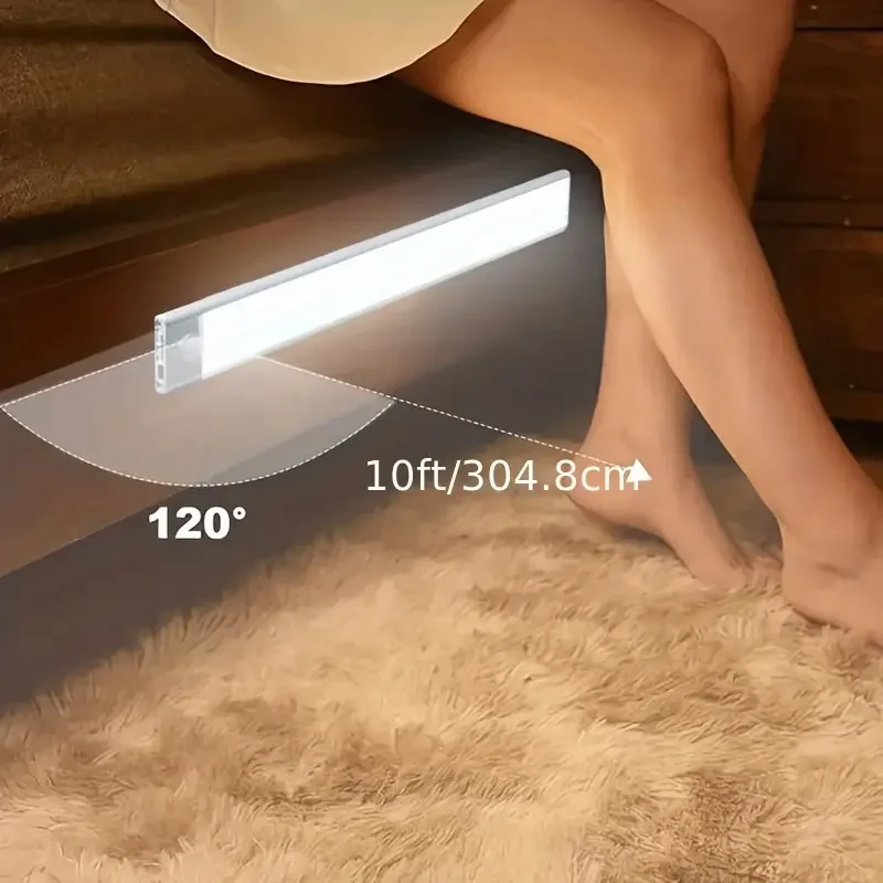 1pc LED Ultra Thin Motion Sensor Cabinet Light Magnetic USB Rechargeable Kitchen Night Light Suitable for Wardrobe and Bookcase