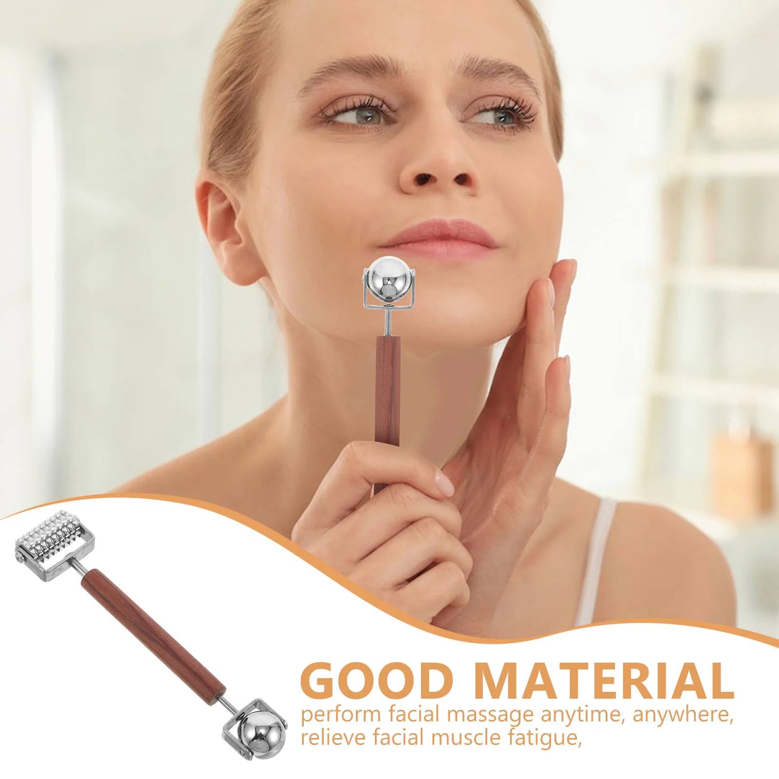 เครื่องนวดหน้าแบบลูกกลิ้ง 3 มิติ ดีไซน์โค้งรับรูปหน้า แบบสองด้าน ใช้กับกัวซา สำหรับยกกระชับคาง ลดเลือนริ้วรอย บำรุงผิวหน้า