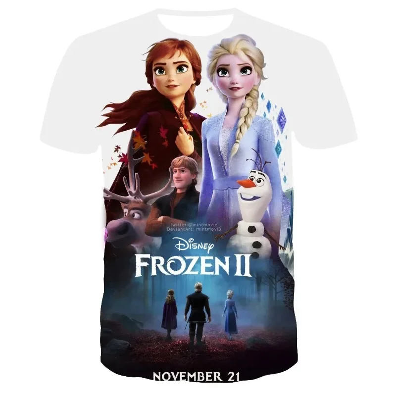 Miniso Disney Frozen Elsa Anna T Shirt Kids Streetwear Short Sleeve Children Tshirts Boys Girls Tops Men Women Clothing T-shirt