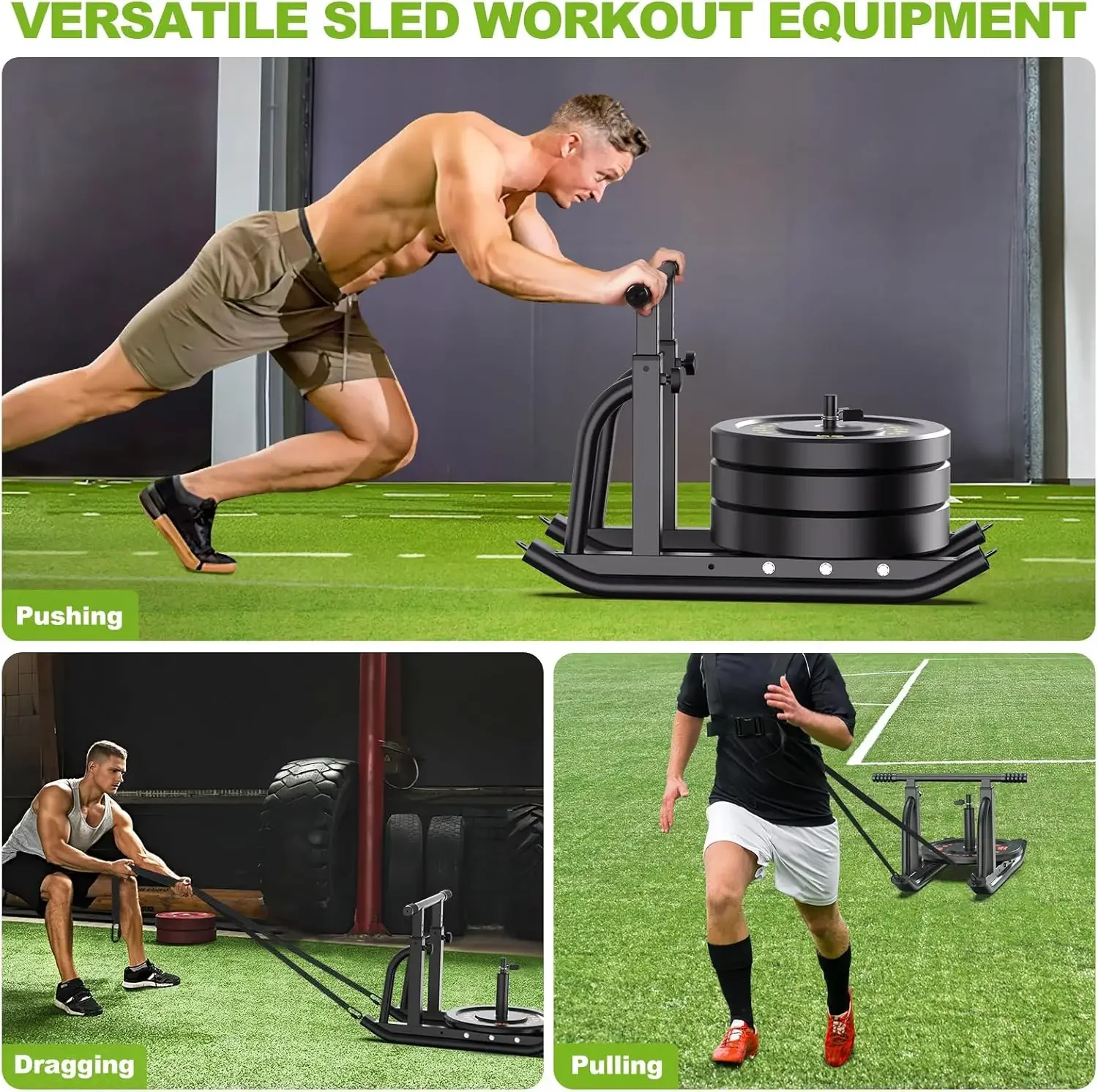 Weight Sled for Training, Sled Push Gym Equipment with Adjustable Height Push-Pull Handle, Workout Fitness Sled for Enhance Musc