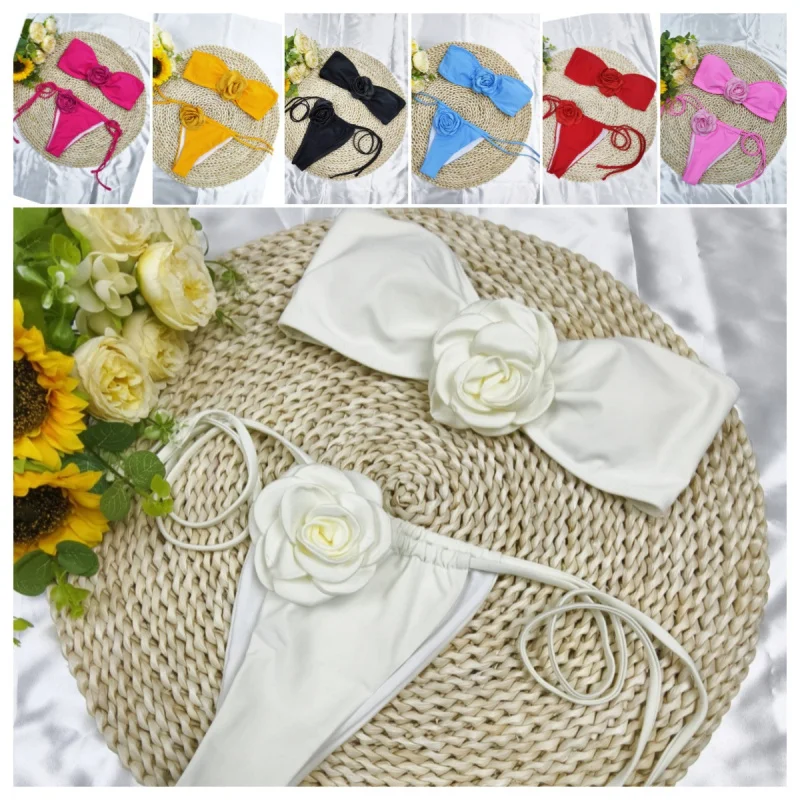 

Новый стиль: Купальник с подкладкой для груди, цветочный бикини, разноцветный, сексуальный, без бретелек, раздельный, с открытой спиной