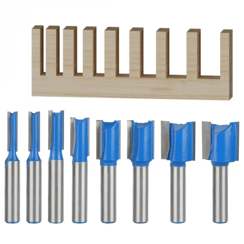 8 Pcs,Straight Cutter 8mm Shank Woodworking Milling Tools, Double-Edged Grooving Cutter Head, Trimming Machine Straight Knife