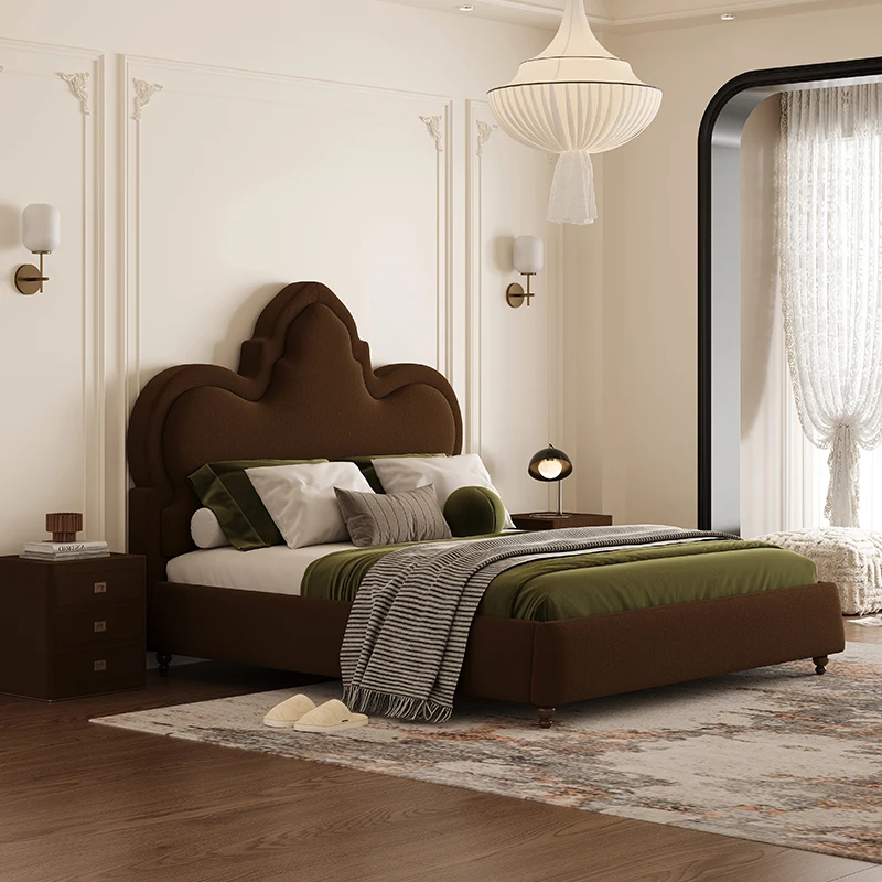 Modern minimalist master bedroom double high backrest queen bed high grade velvet