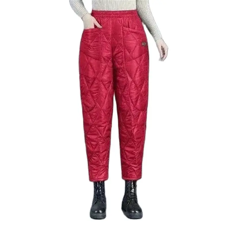 Light Thin Down Cotton Pants Women's Winter 2022 New Middle-Aged Elderly Thicken Harlan Cotton Pants Keep Warm Straight Pants