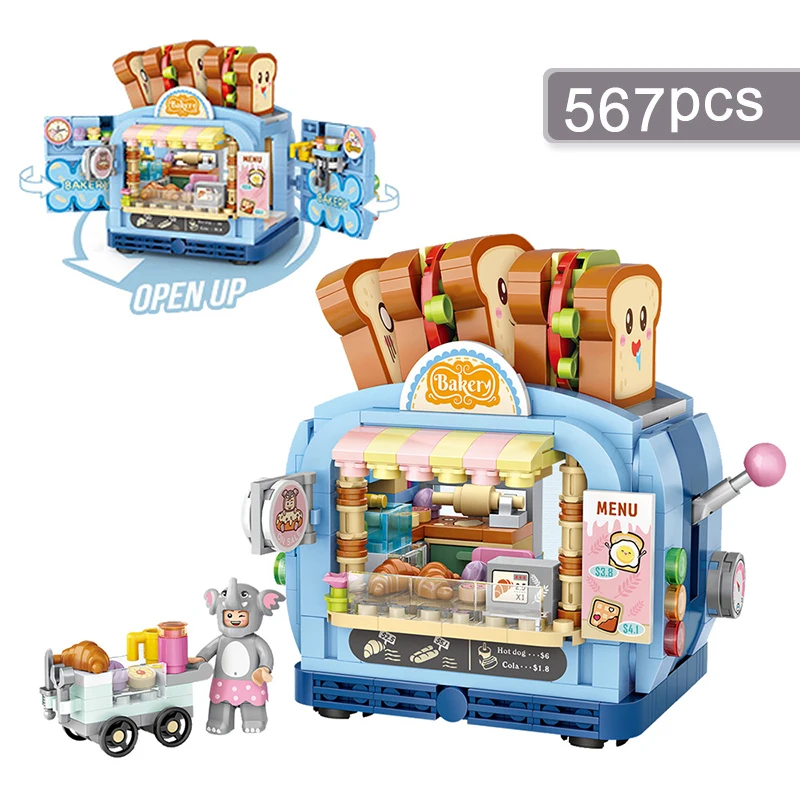 

City Street View Mini Building Blocks DIY Bakery Sales Shop Fun Assembling Ornaments Kids Educational Toys Boys Girls Gifts