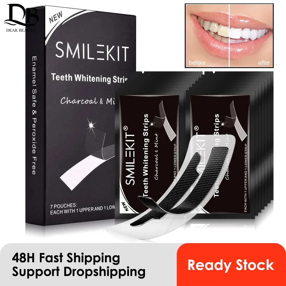 14pcs/box Teeth Whitening Strip Charcoal Teeth Whitening Strips Remove Coffee Tea Stains Tooth Whitening Kit Dental Bleaching