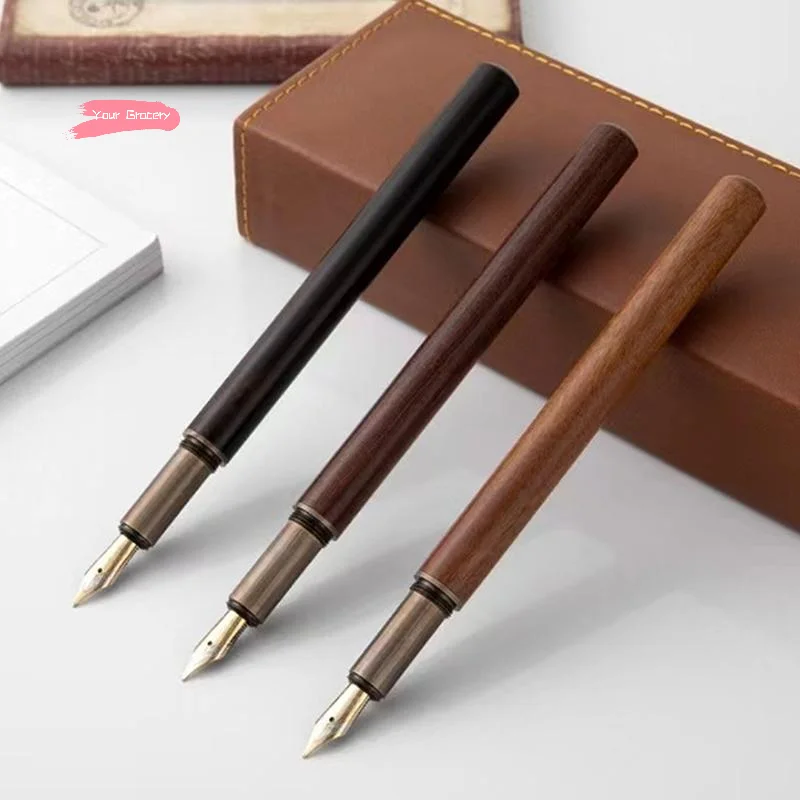 

Y-Luxury Retro Wood Bronze Fountain Pen Office Business Writing Art Calligraphy Ink Pens 0.5mm School Student Stationery Gifts