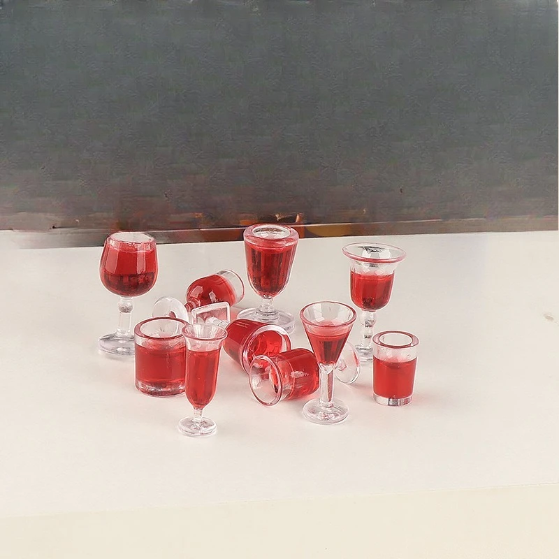 5pcs Dollhouse Wine Glass Mini Wine Glass Model Drink Kitchen Scene DIY Miniature Accessories Resin Toy Decoration Home Decor