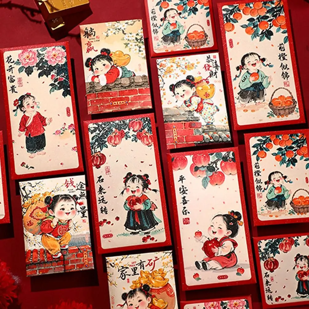 6 pçs tradicional chinês ano novo envelopes vermelhos bênção engrossado boa sorte bolso vermelho hongbao pacote de dinheiro