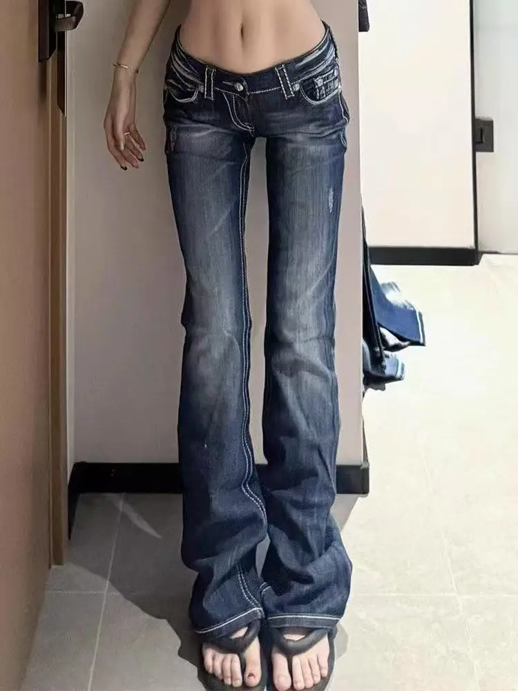 Gyaru Japanese Harajuku Trashy Y2K Jeans Women Low Rise Flare Denim Pants 2000s Bell Bottom Long Trousers Streetwear Vintage New