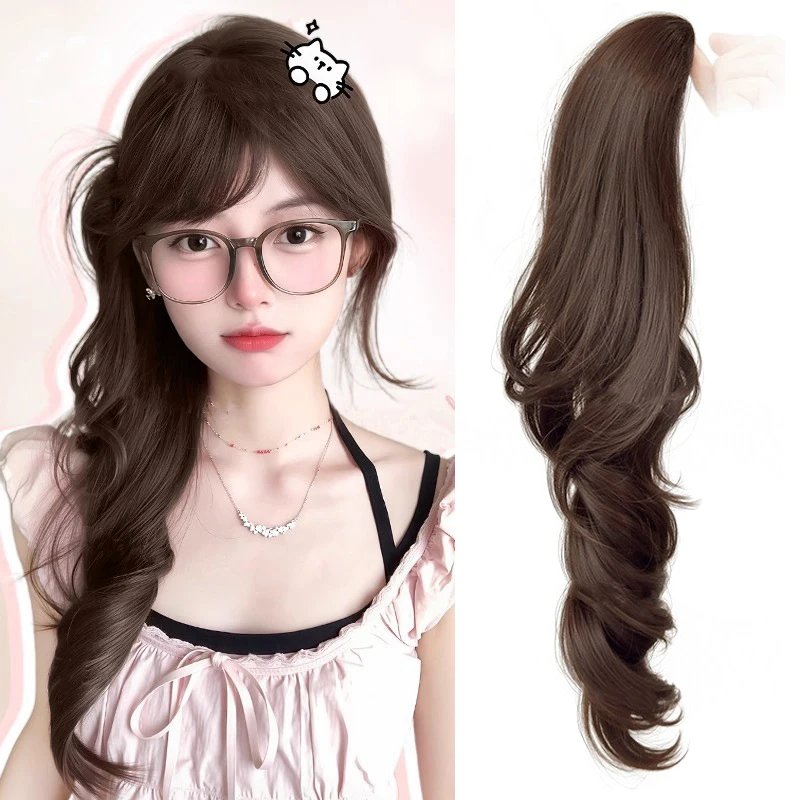 باروكة شعر صناعية متموجة على شكل ذيل حصان مع مشبك مخلب بطول 18 بوصة وصلات ذيل حصان مموجة قطعة شعر للفتيات تصفيفة شعر لطيفة للاستخدام