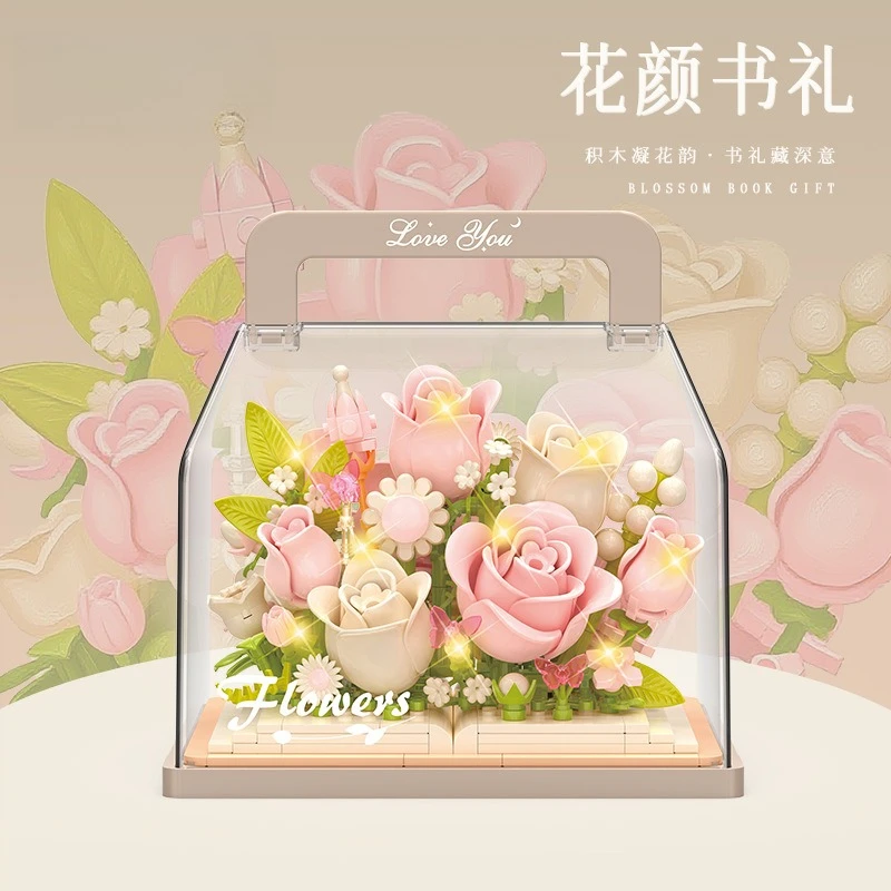 

Романтический блок с цветком розы, строительный набор Moc, строительные блоки для взрослых, игрушки для детей, строительный блок из мелких частиц, подарок для девочки